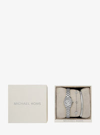 Petite Lexington Pavé Silver-Tone Watch and Jewelry Gift Set MK4948SET