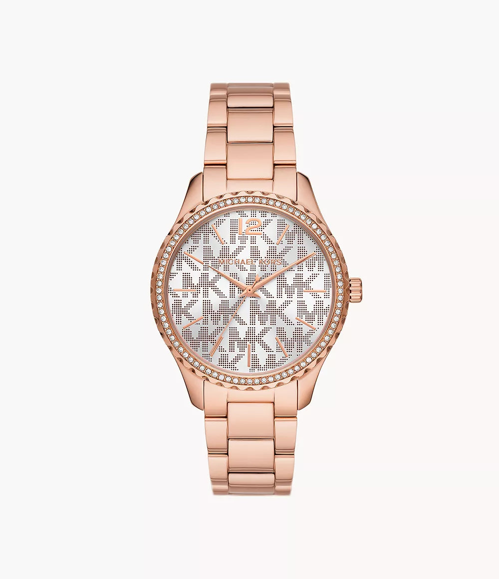 MK7297 Michael Kors Layton Three-Hand Rose Gold-Tone Stainless Steel Watch