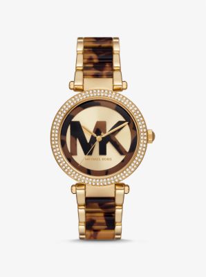 MK7369 Michael Kors Women's Parker Three-Hand, Tortoise Acetate and Gold Stainless Steel Watch