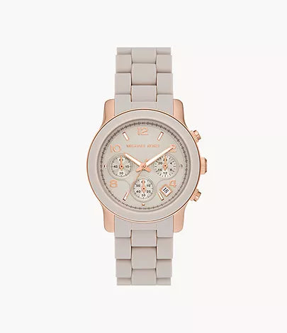 Michael Kors Runway Chronograph Rose Gold-Tone Stainless Steel and Wheat Silicone Watch MK7386