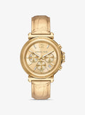 Oversized Maren Gold-Tone and Metallic Crocodile Embossed Leather Watch MK7508
