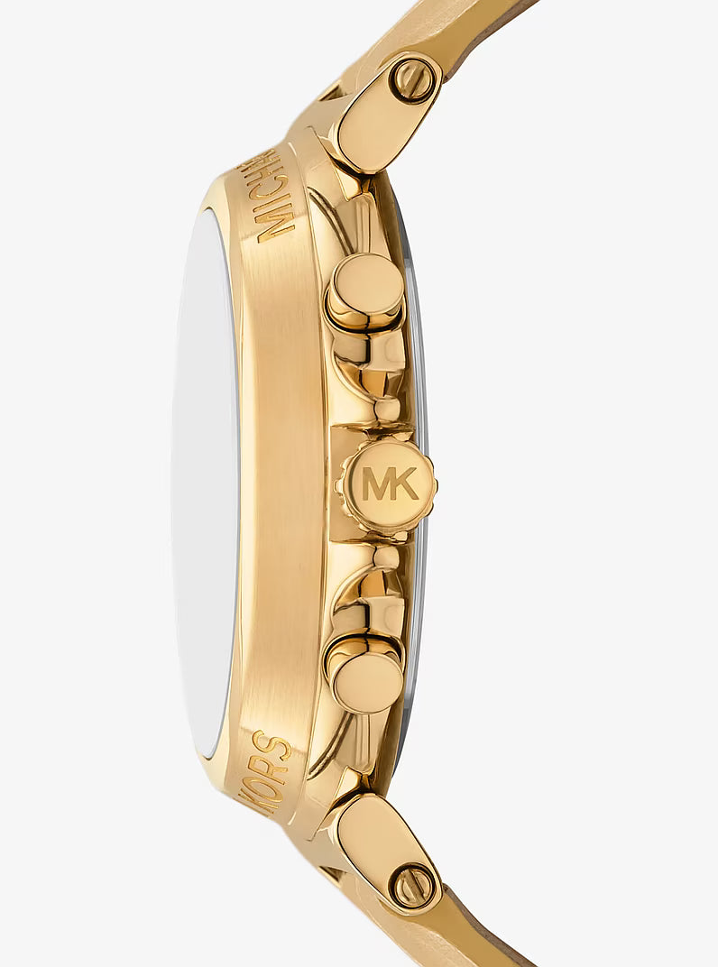 Oversized Maren Gold-Tone and Metallic Crocodile Embossed Leather Watch MK7508