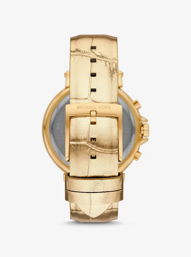 Oversized Maren Gold-Tone and Metallic Crocodile Embossed Leather Watch MK7508