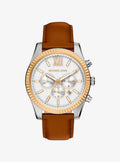 Oversized Lexington Two-Tone and Leather Watch MK9257