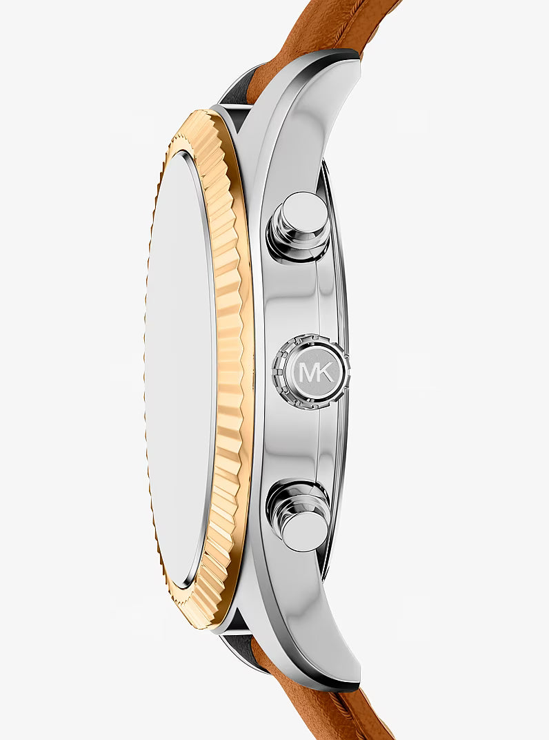 Oversized Lexington Two-Tone and Leather Watch MK9257