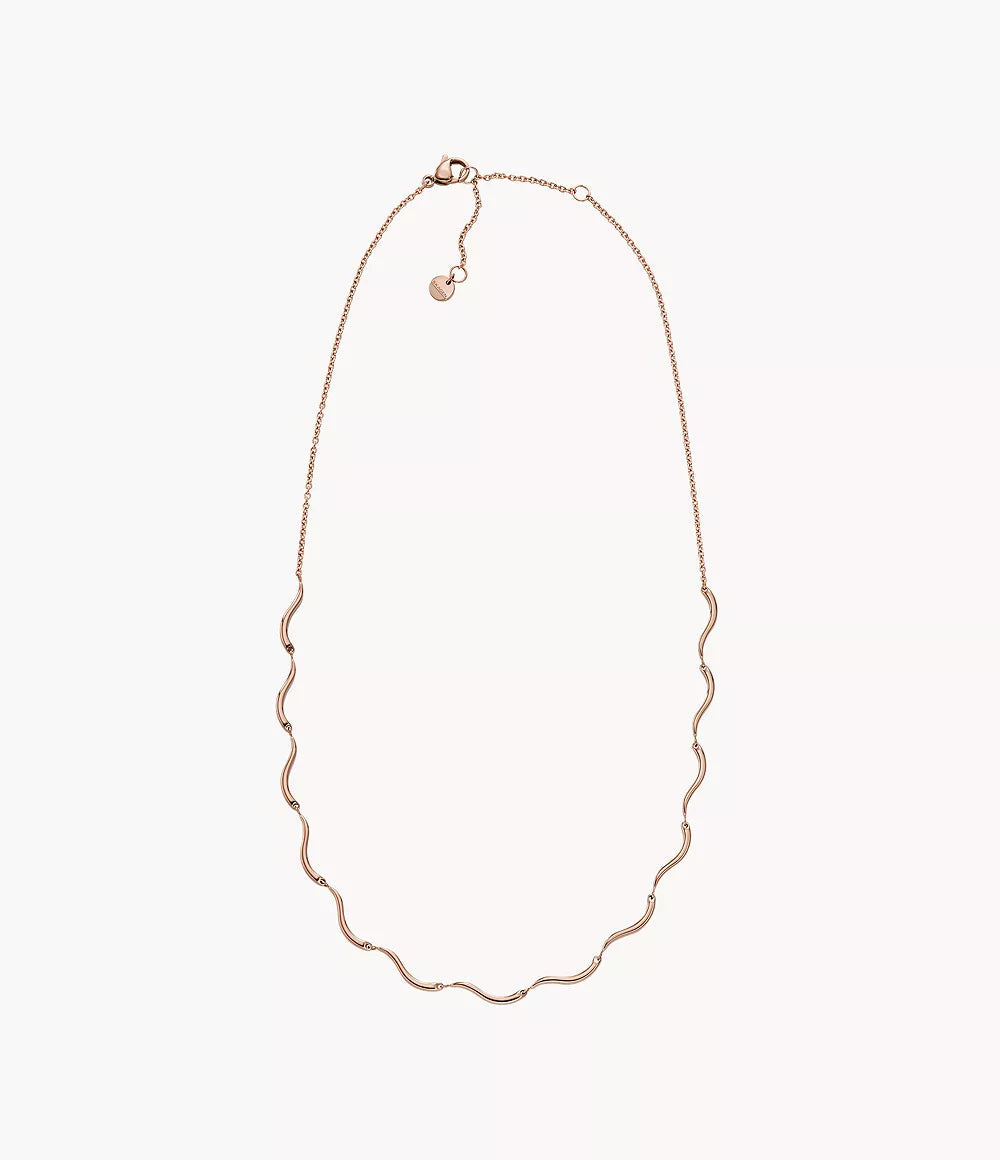 Wave Rose-Tone Stainless Steel Chain Necklace SKJ1745791