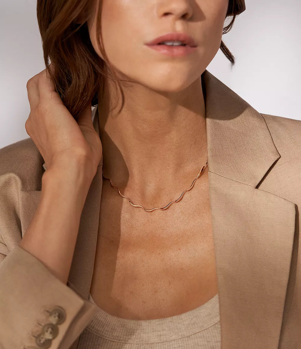 Wave Rose-Tone Stainless Steel Chain Necklace SKJ1745791