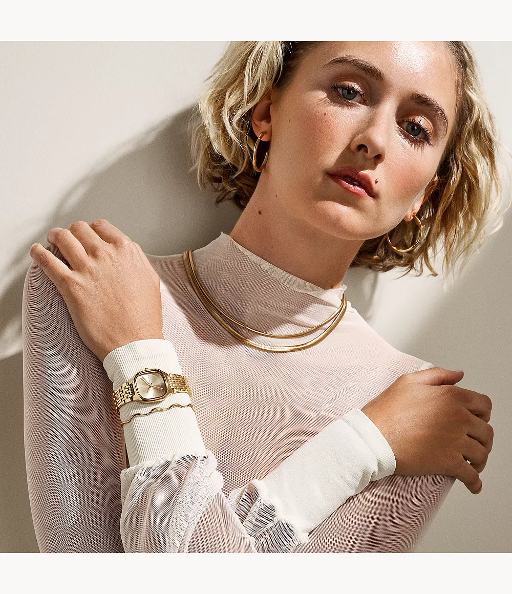 Moderne Stak Gold-Tone Stainless Steel Chain Necklace SKJ1866710