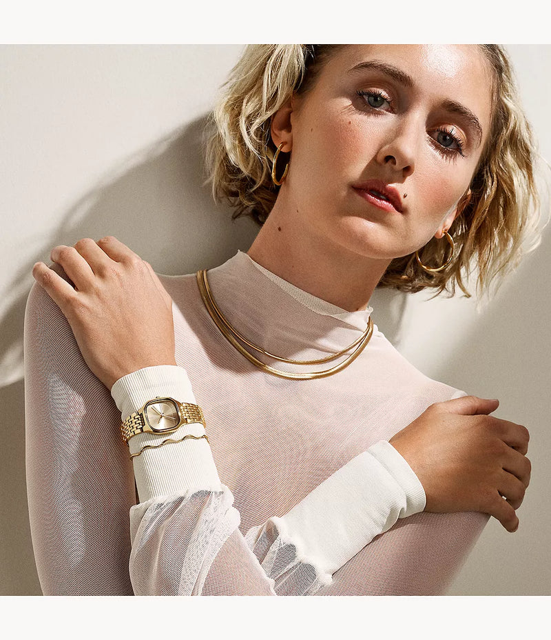 Moderne Stak Gold-Tone Stainless Steel Chain Necklace SKJ1866710