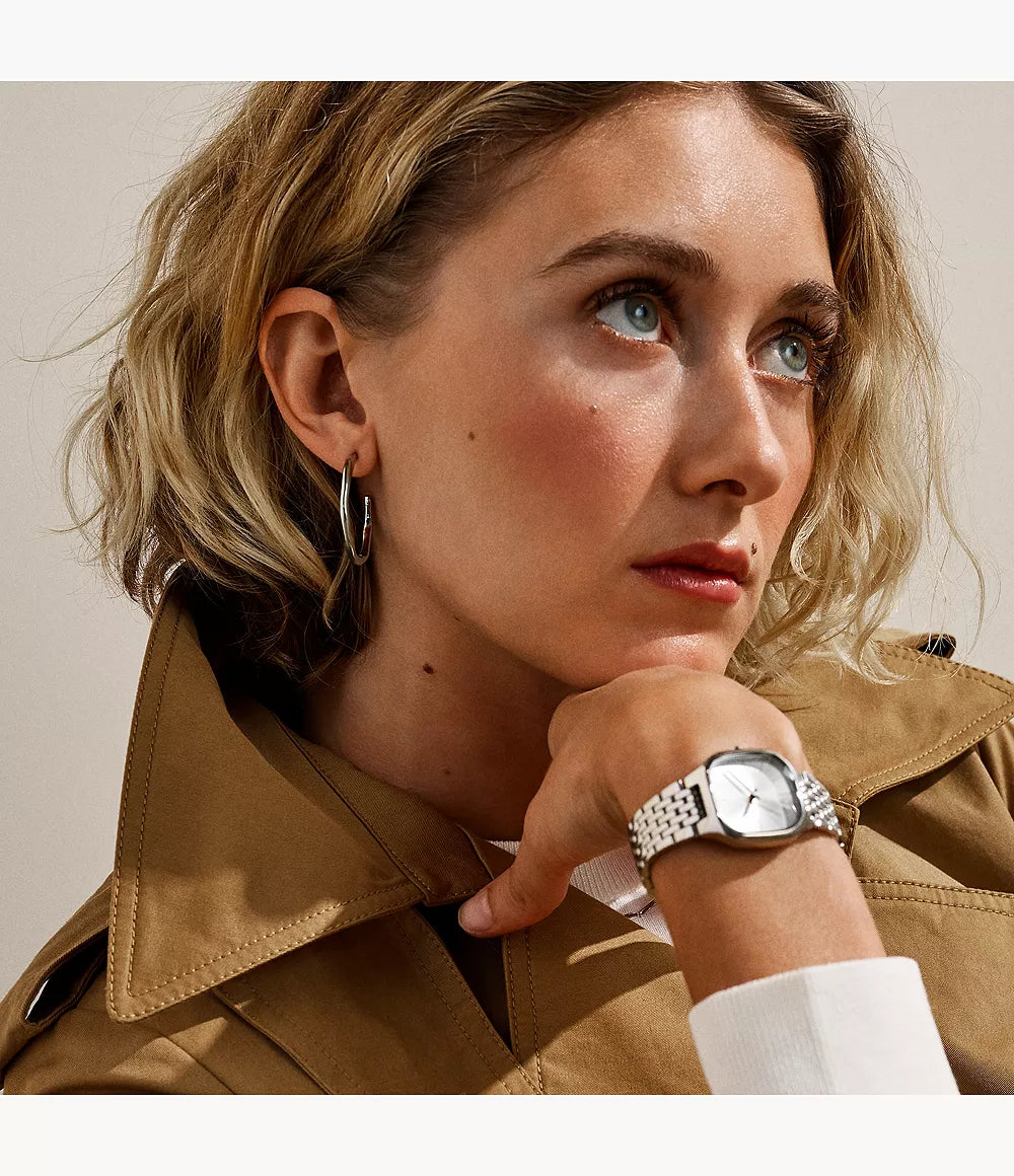 Moderne Stak Silver-Tone Stainless Steel Hoop Earrings SKJ1871040