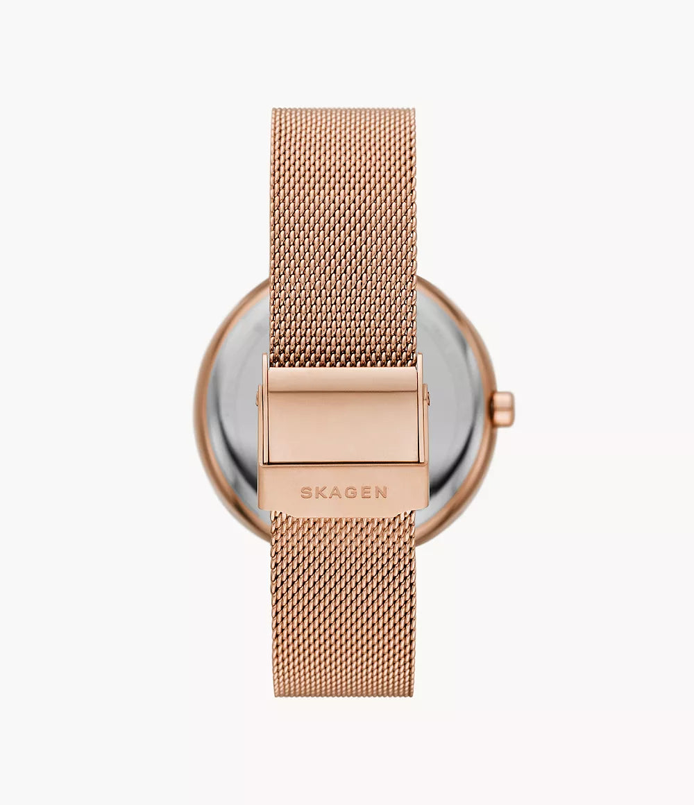 Karolina Solar-Powered Rose-Tone Steel Mesh Watch SKW2980