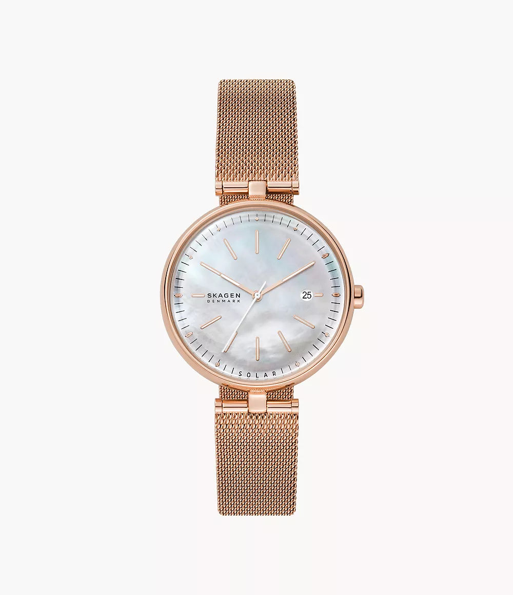 Karolina Solar-Powered Rose-Tone Steel Mesh Watch SKW2980