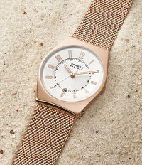 SKW3035 - Skagen Grenen Lille Three-Hand Date Rose Gold Stainless Steel Mesh Watch