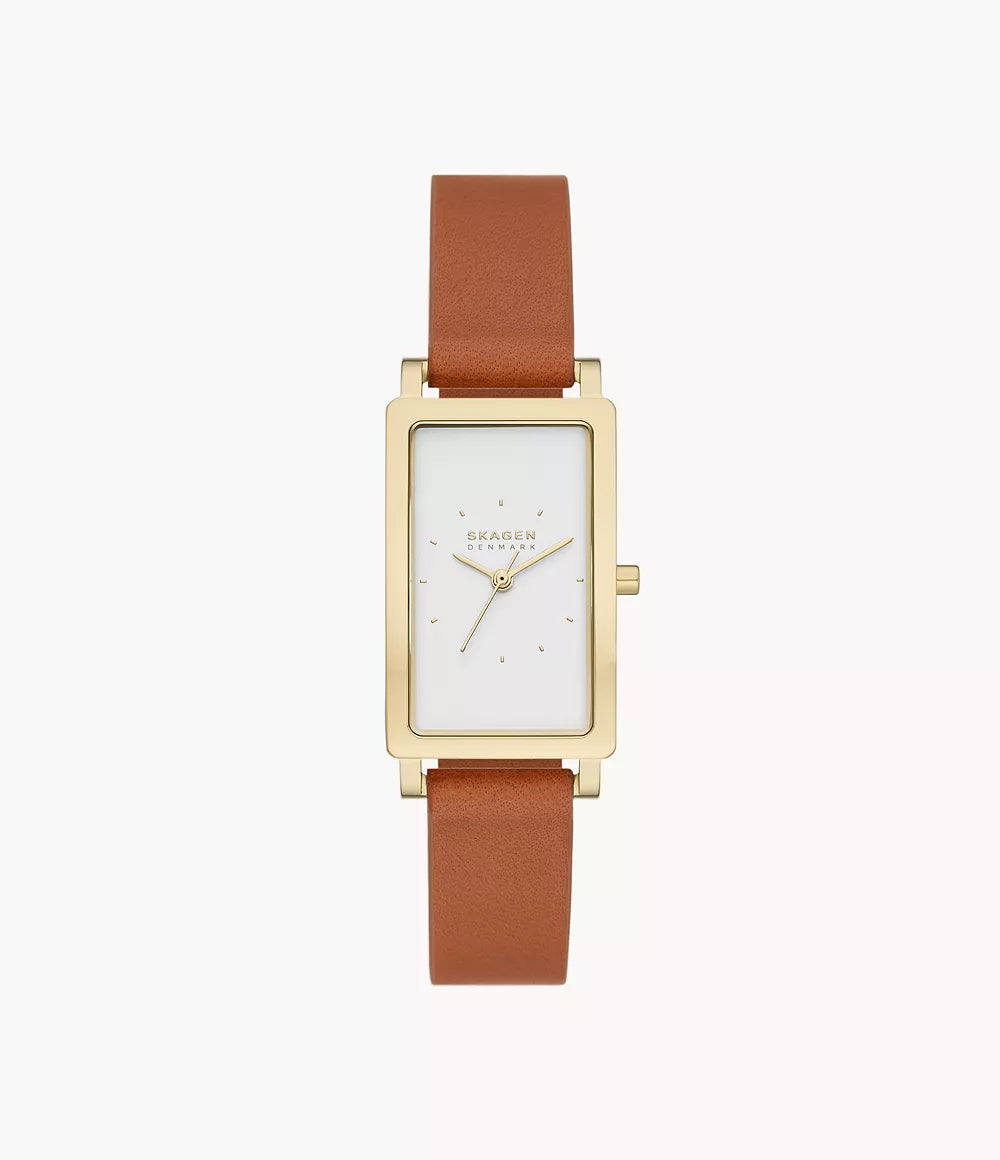 Hagen Lille Three-Hand Brown Leather Rectangular Watch SKW3097
