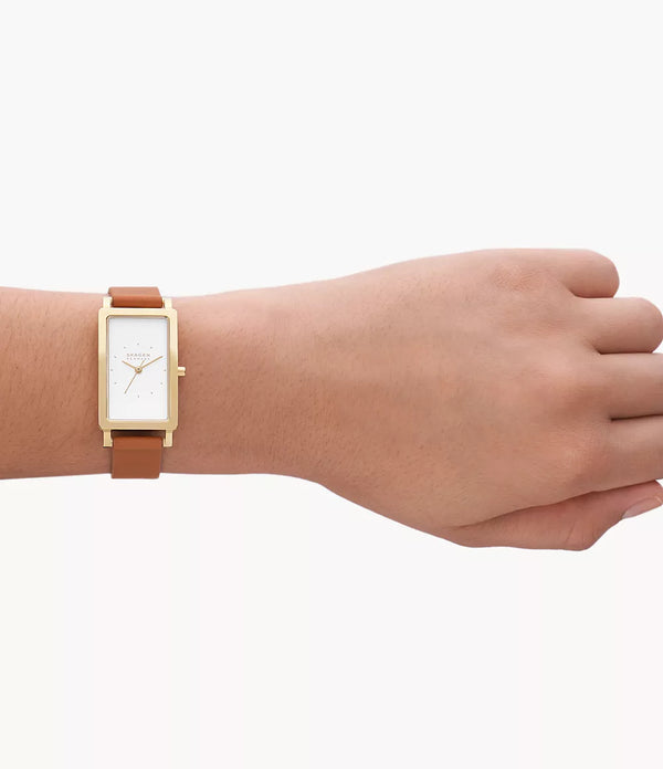Hagen Lille Three-Hand Brown Leather Rectangular Watch SKW3097