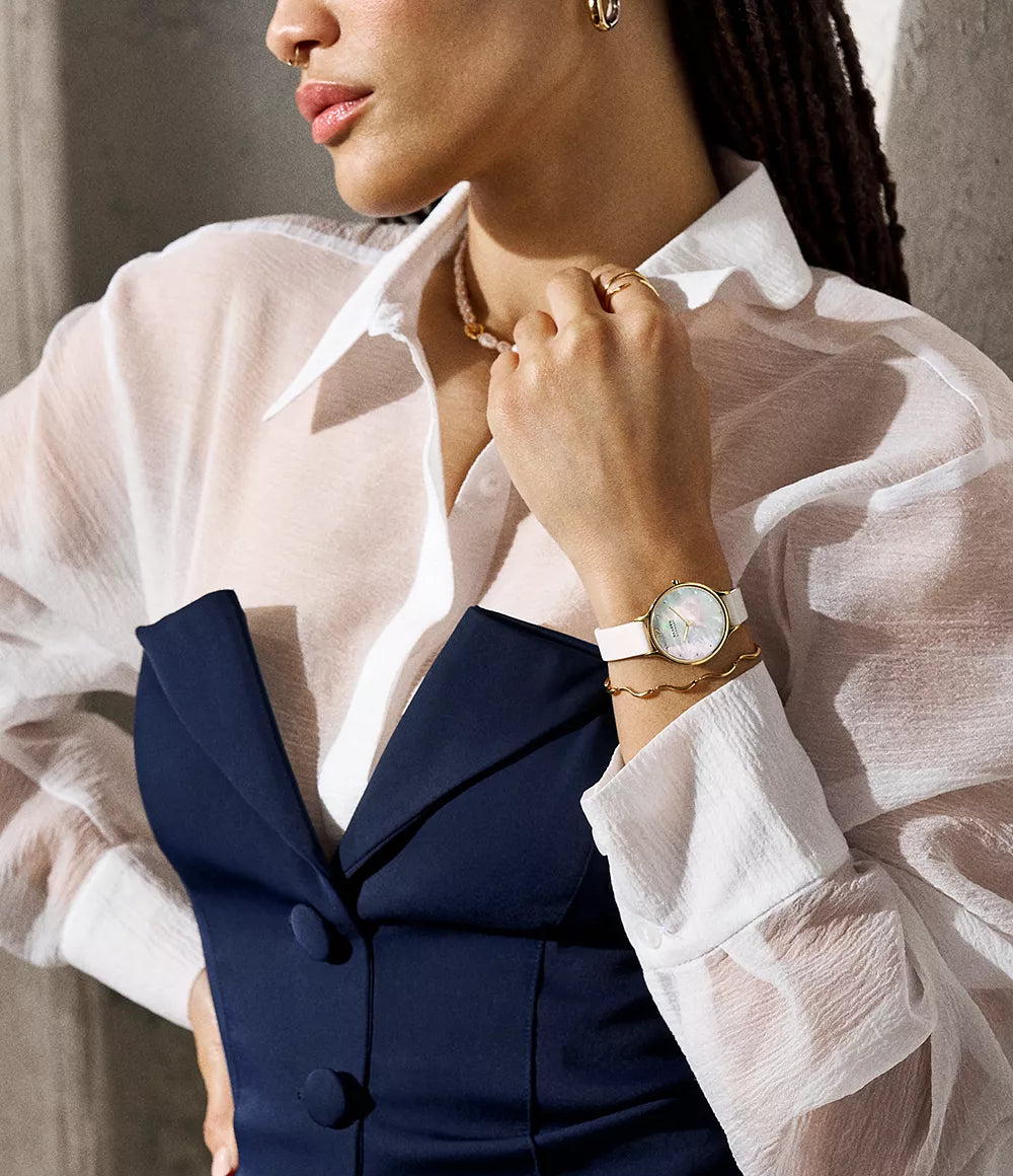 ANITA LILLE Three-Hand White Leather Watch SKW3138