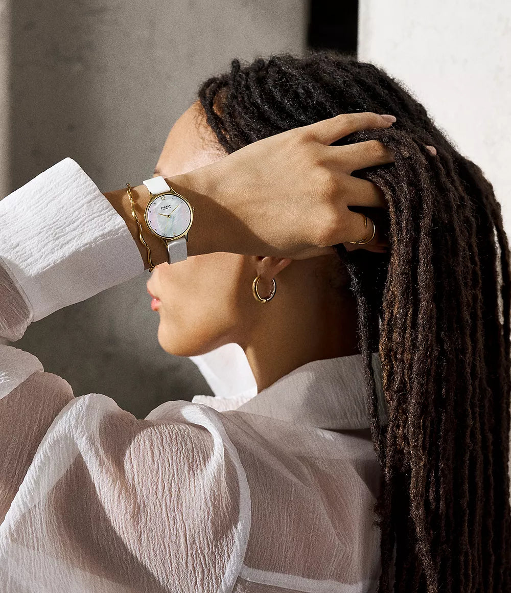 ANITA LILLE Three-Hand White Leather Watch SKW3138