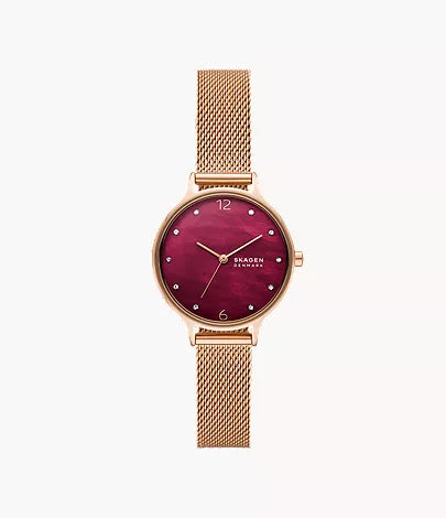 Anita Lille Three-Hand Rose Gold Stainless Steel Mesh Watch SKW3150