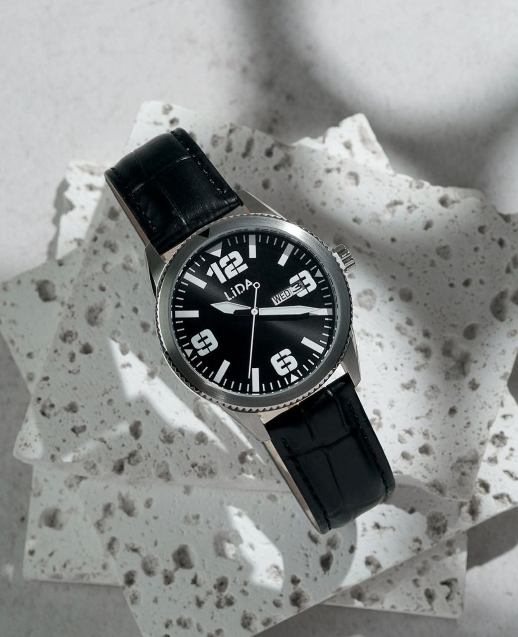 Lida Black Leather Date Watch LD00006