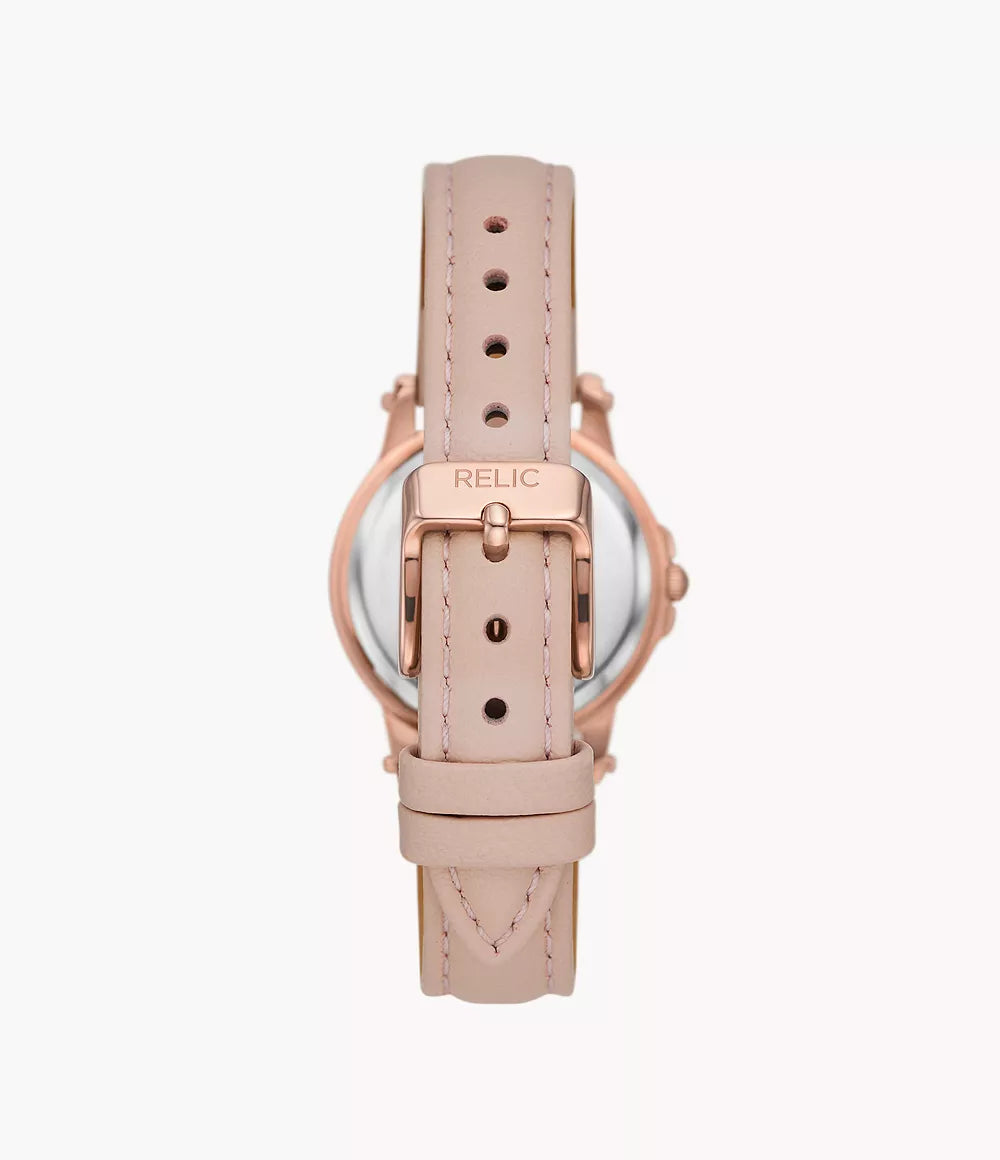 Relic by Fossil Matilda Three-Hand Date Rose Gold-Tone Glitz Metal & Blush Leather Watch ZR34647