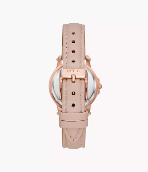 Relic by Fossil Matilda Three-Hand Date Rose Gold-Tone Glitz Metal & Blush Leather Watch ZR34647