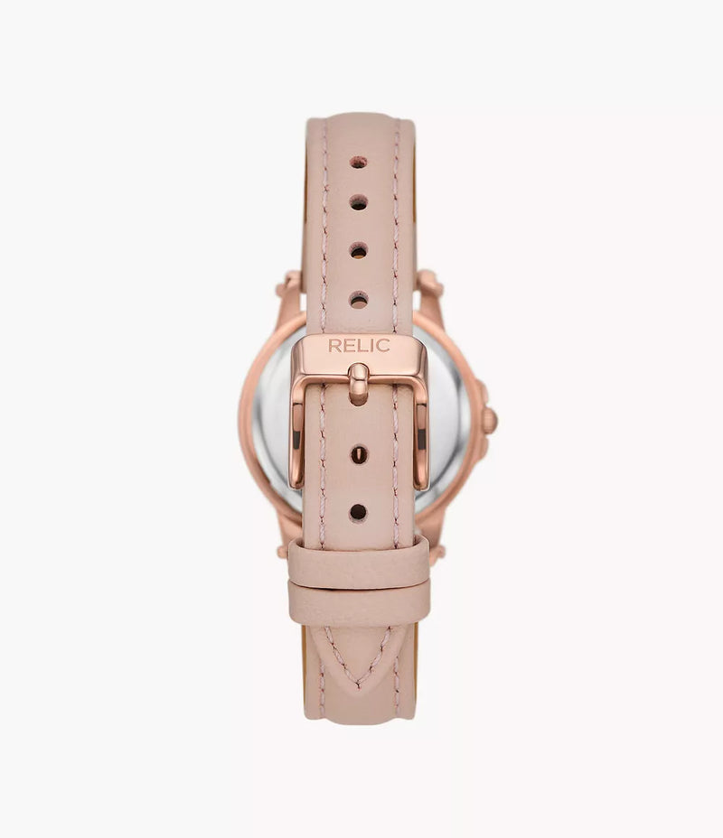 Relic by Fossil Matilda Three-Hand Date Rose Gold-Tone Glitz Metal & Blush Leather Watch ZR34647