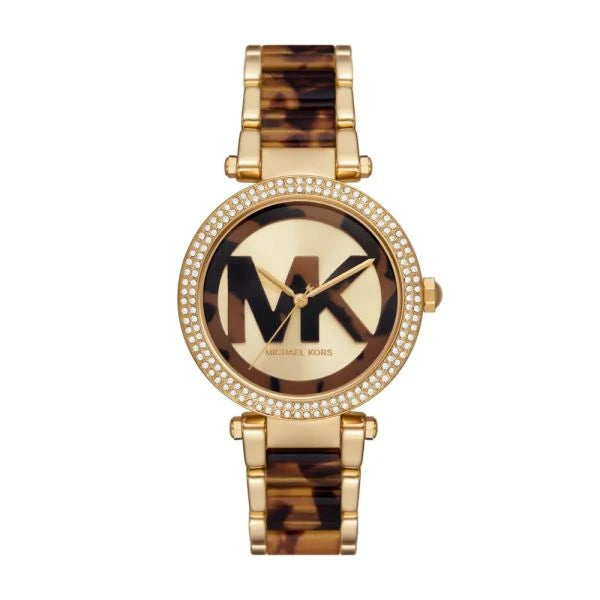 MK7369 Michael Kors Women's Parker Three-Hand, Tortoise Acetate and Gold Stainless Steel Watch